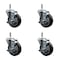 Service Caster 4'' Black Poly Swivel 7/16'' Grip Ring Stem Caster Set with Brake, 4PK SCC-GR20S414-PPUB-BLK-TLB-716138-4 - alternate 1